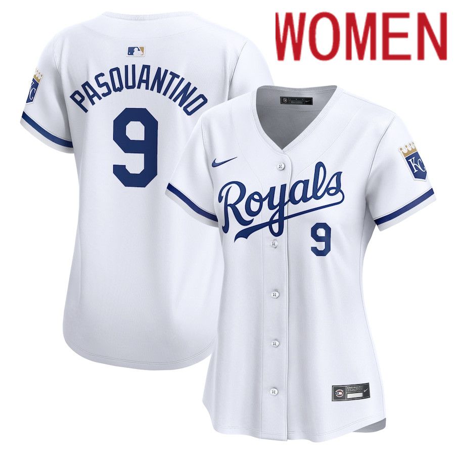 Women Kansas City Royals #9 Vinnie Pasquantino Nike White Home Limited Player MLB Jersey